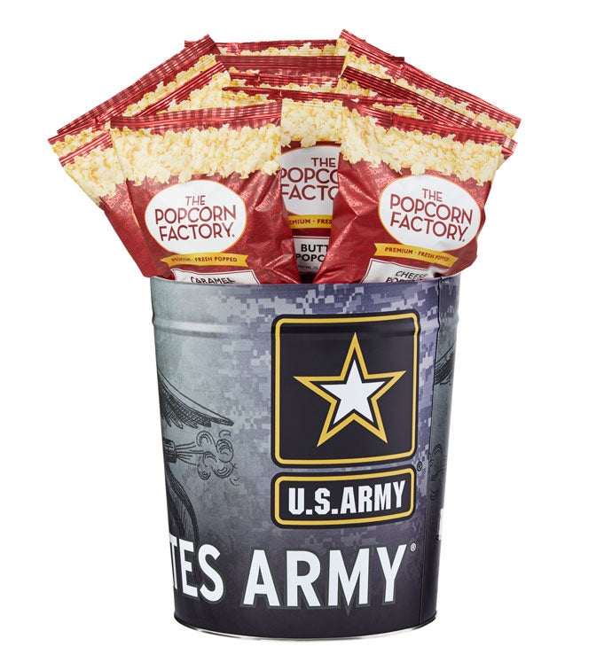 US Army Popcorn Tin with 15 Bags of Popcorn